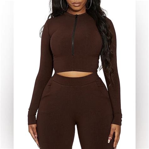 NAKED WARDROBE BROWN CROPPED LONG SLEEVE Used Size Depop