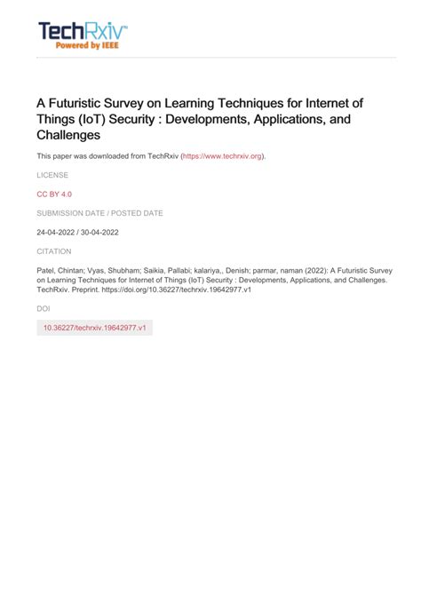 PDF A Futuristic Survey On Learning Techniques For Internet Of Things