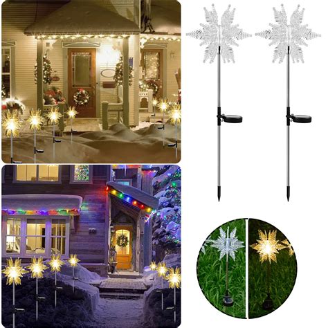 2 Pack Solar Christmas 3d Snowflakes Lights Outdoor Solar Powered