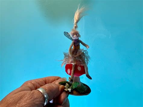 Ooak Poseable 6 Super Tiny Pixie Fairy On A Red Dot Mushroom