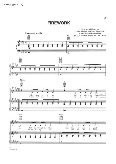 Katy Perry Firework Sheet Music Pdf Free Score Download ★