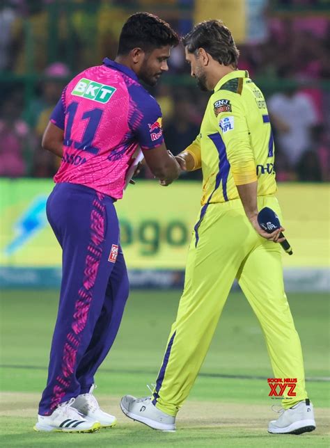 Jaipur Csk Captain Ms Dhoni And Rr Captain Sanju Samson During The