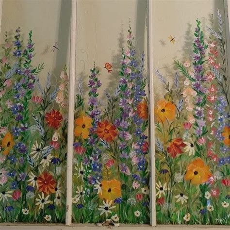 Painted Gladiolus Flower Window Hummingbird With Daisies Window Flower Window Old Window Art