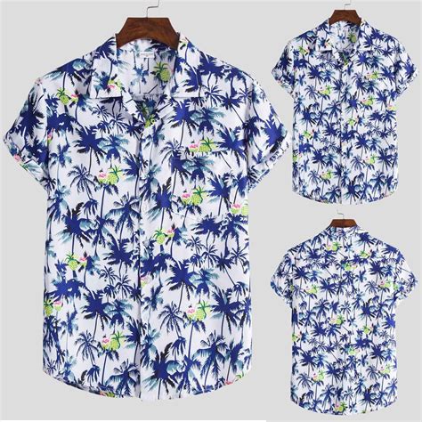 Poteti Mens Summer Shirt Beach Hawaiian Plus Size Casual Short Sleeve