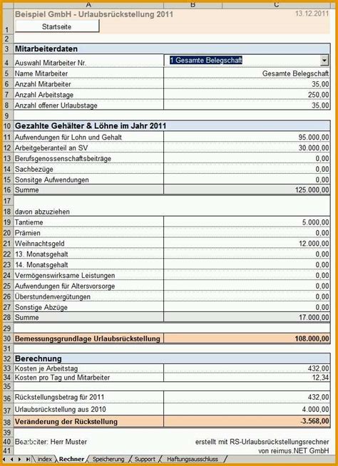 Unglaublich Excel Vorlage Zur Berechnung Von Urlaubsr Ckstellungen