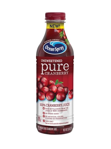 Ocean Spray Juice Unsweetened Pure Cranberry 33 Ounce Pack Of 8 Grocery