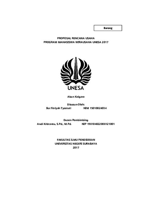 Pdf Proposal Rencana Usaha Program Mahasiswa Wirausaha Unesa 2017