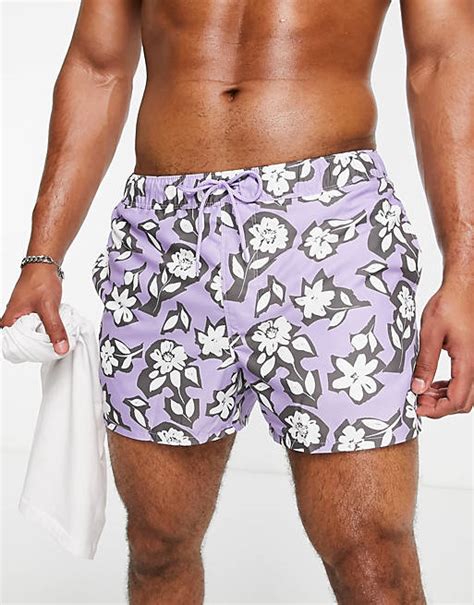 Asos Design Swim Shorts In Floral Print In Short Length Asos