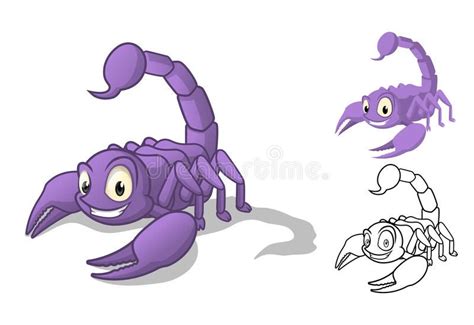 Detailed Scorpion Cartoon Character with Flat Design and Line Art Black ...