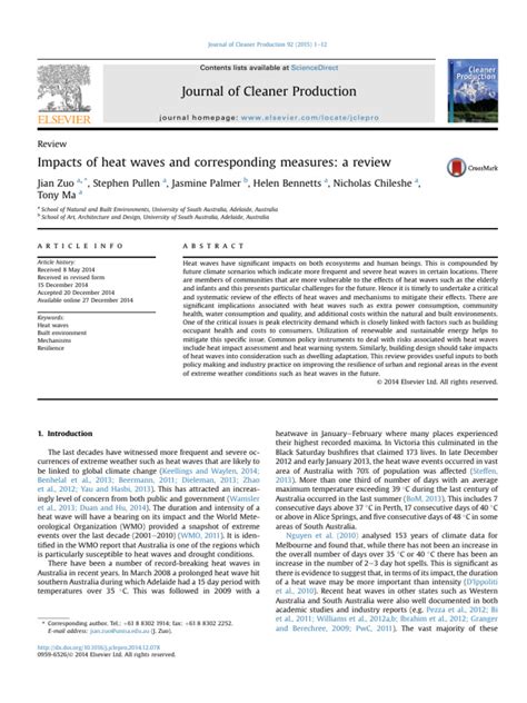 Impacts Of Heat Waves And Corresponding Measures A Review Pdf Heat