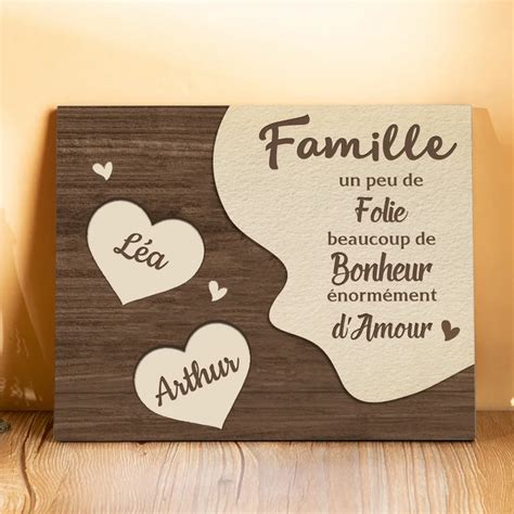 Cadre En Bois C Ur Pr Noms Personnalis S Pour Famille