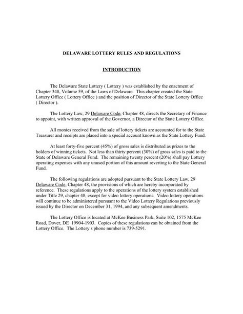 Pdf Delaware Lottery Rules And Regulations Introduction Delaware