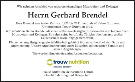 Traueranzeigen Von Gerhard Brendel Augsburger Allgemeine Zeitung