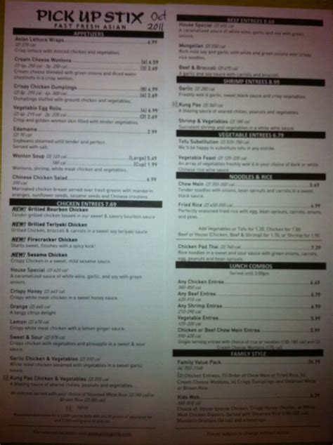 Pick Up Stix Menu, Menu for Pick Up Stix, Palmdale, Palmdale ...