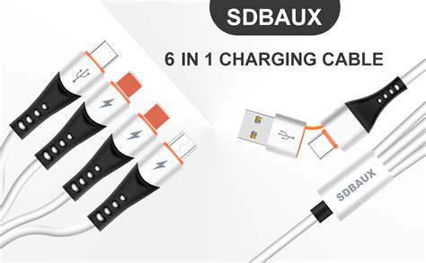 SDBAUX 3A 6 In 1 USB A USB C Multi Cavo Di Ricarica Multi Phone Cavo