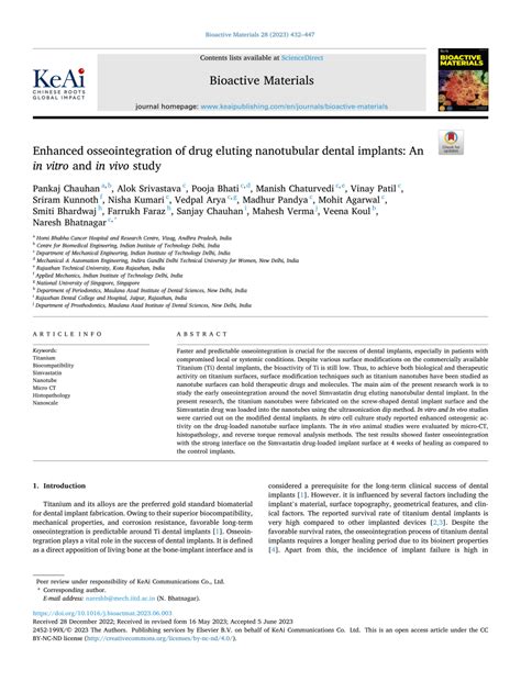 PDF Enhanced Osseointegration Of Drug Eluting Nanotubular Dental