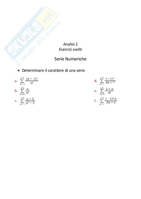 Serie Numeriche Studio Del Carattere Di Una Serie