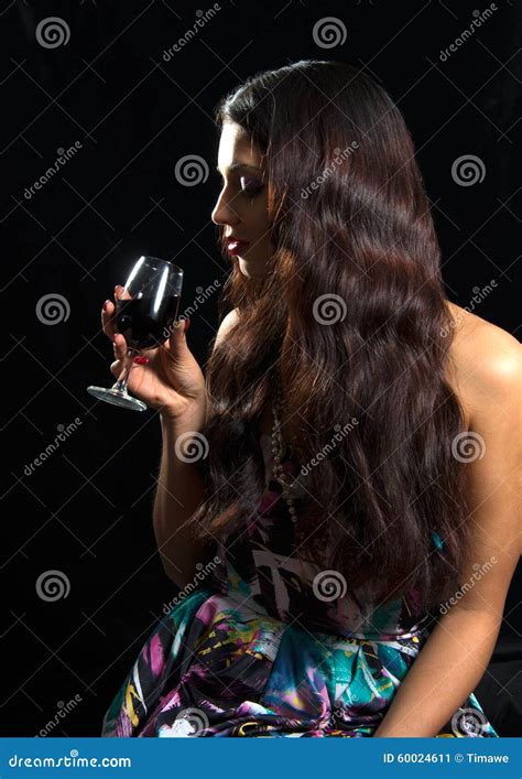 Brunette Drinking Red Wine Stock Image Image Of Dress 60024611