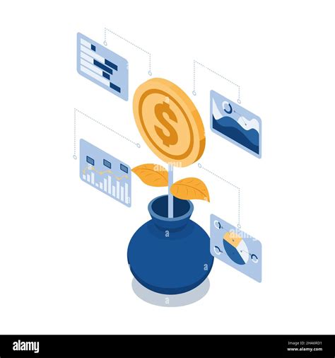 Flat 3d Isometric Coin Plant Growing From Flower Pot With Financial