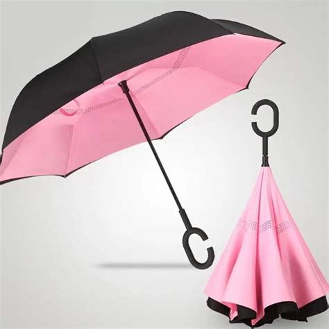 Guarda Chuva Anti UV Windproof Dupla Camada Punho C Shaped Invertido De