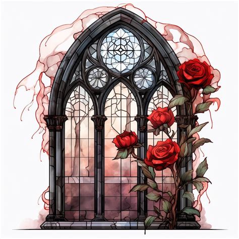 Wundersch Ne Gotische Rosen Gothic Window Clipart Illustration