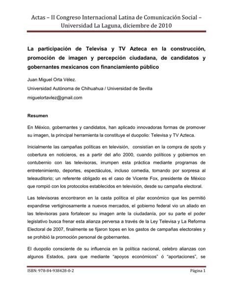 La Participaci N De Televisa Y Tv Azteca En La Construcci N Promoci