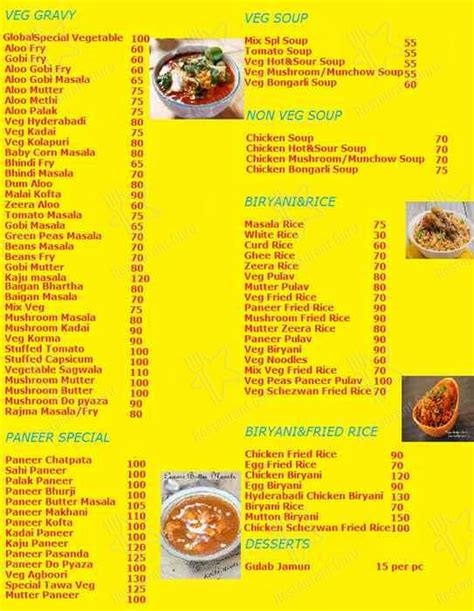 Menu at Global Restaurants, Bengaluru