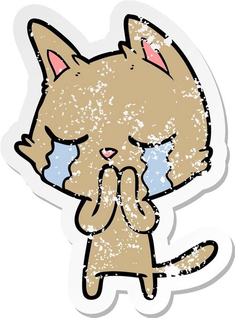 Distressed Sticker Of A Crying Cartoon Cat Vector Art At Vecteezy