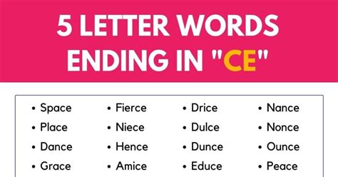 Cool Letter Words Ending In Ce In English Esl