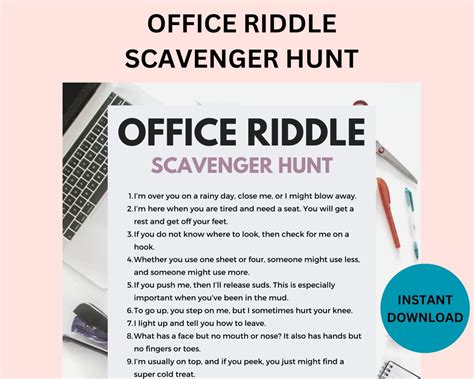 Printable Office Scavenger Hunt Coworker Staff Game Fun Work Party Game