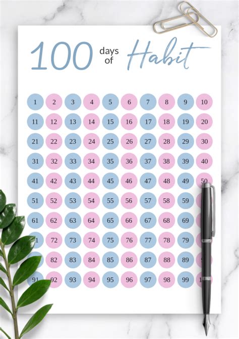 100 Day Chart Free Printable