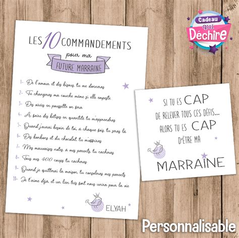 Carte demande marraine 10 commandements pour marraine idée cadeau