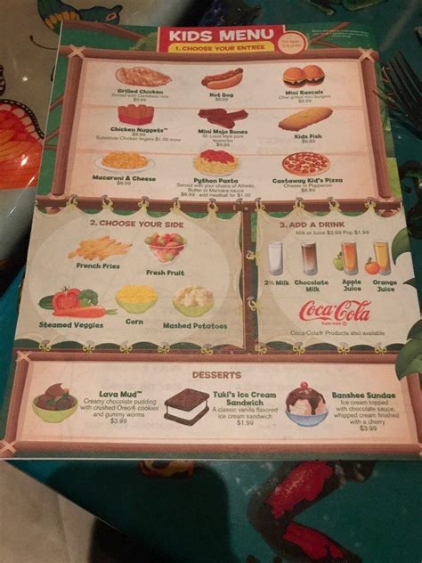 Rainforest Cafe Menu