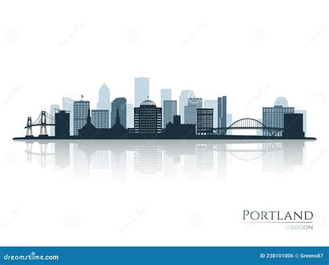 Portland Skyline Silhouette with Reflection. Stock Vector ...