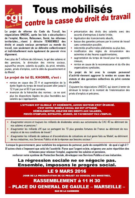 Le 9 Mars Tous mobilisés contre la loi Travail CGT Educ action Aix