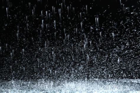 Heavy Rain Falling Down On Ground Against Dark Stock Photo Image Of