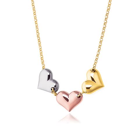 14k Tri Color Gold Triple Heart Necklace Ebay