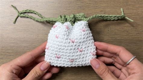 Mini Crochet Strawberry Drawstring Pouch Free Pattern Tutorial