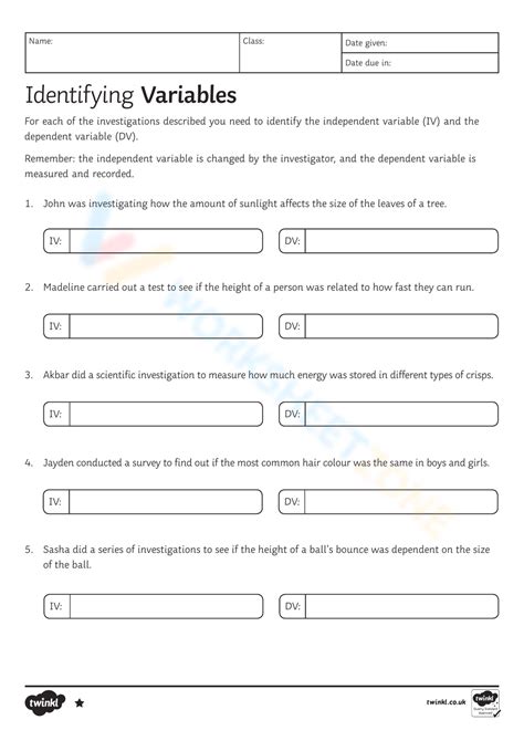 Identifying Variables GCSE Biology Resource Teachit Worksheets