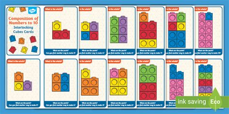 👉 Composition Of Numbers To 10 Interlocking Cubes Cards