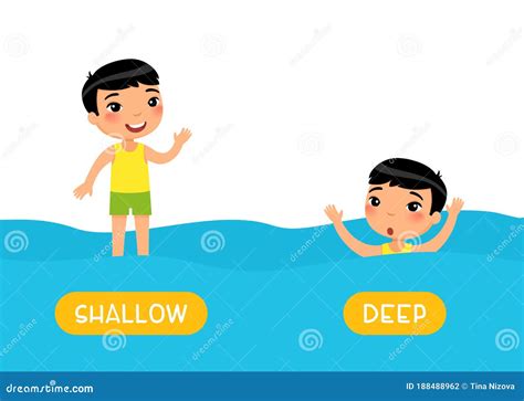 Opposites, DEEP And SHALLOW Words. Little Asian Boy Swimming Cartoon Illustration ...