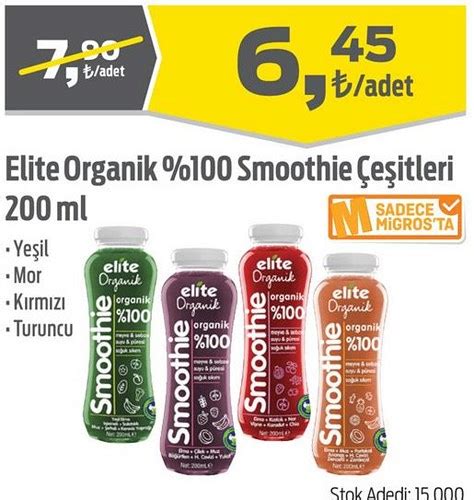 Elite Organik 100 Smoothie Çeşitleri 200 ml İndirimde Market