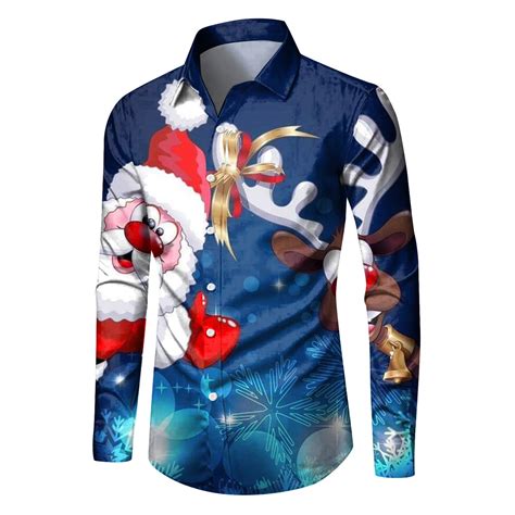 Adbfjaf Long Sleeve Shirts For Men Button Up Western Mens Christmas Digital 3d Printing Holiday