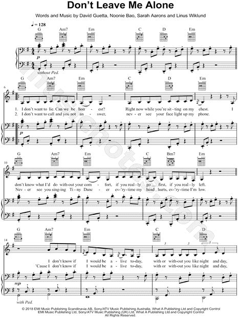 David Guetta Feat Anne Marie Don T Leave Me Alone Sheet Music In G