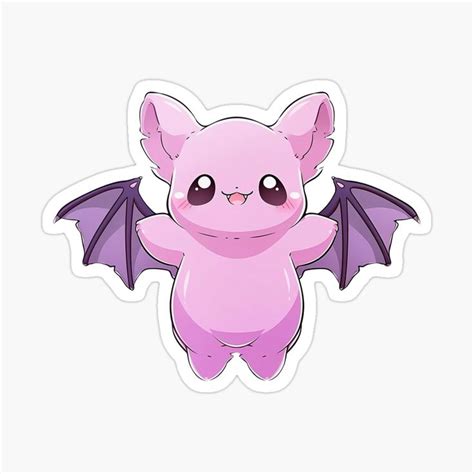 Cute Kawaii Pink And Purple Smiling Baby Bat By Cozykawaiiart