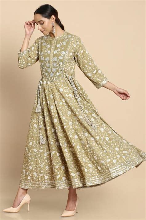 Buy Soch Green Cotton Anarkali Kurta With Floral Print Online At Best