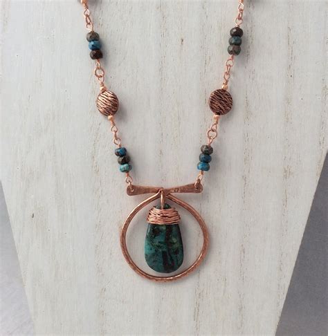 Hand Forged Copper And Turquoise Necklace On Copper And Aqua Terra Jasper