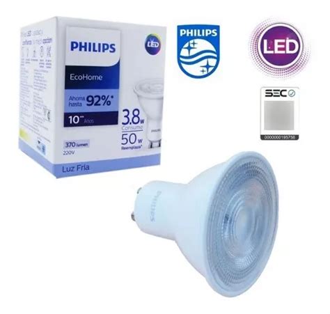 Ampolleta Led Philips Gu10 Luz Fria De 3 8w 50w Color De La Luz Blanca