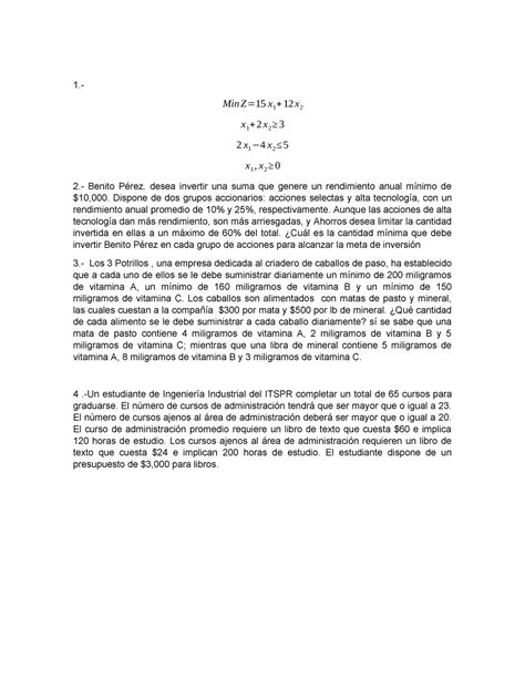 Act 2 1 Método Gráfico Minimización 1 1 Min Z 15 X 1 12 X 2 X 1