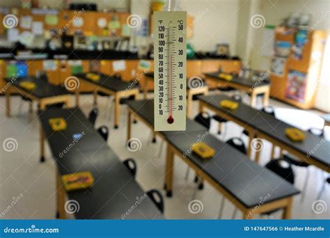 Thermometer Of High Heat In The Classroom Stock Photo Image Of